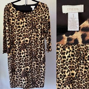 Chico’s Leopard Print 3/4 Sleeves Sheath Dress Size 1‎ EUC